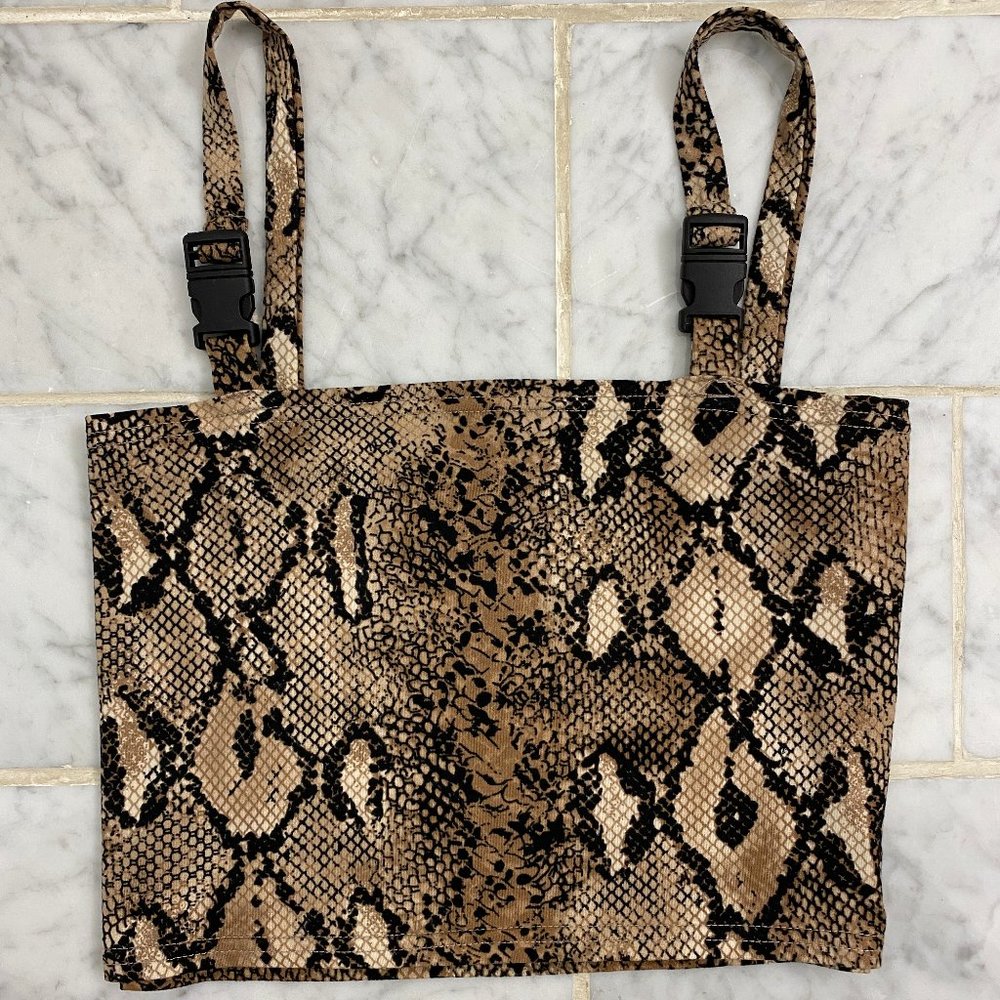 snakeskin buckle strap crop top